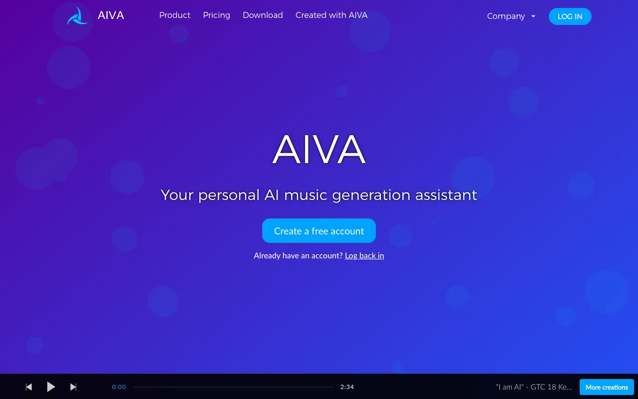 Página de inicio de AIVA el 2026-09-19