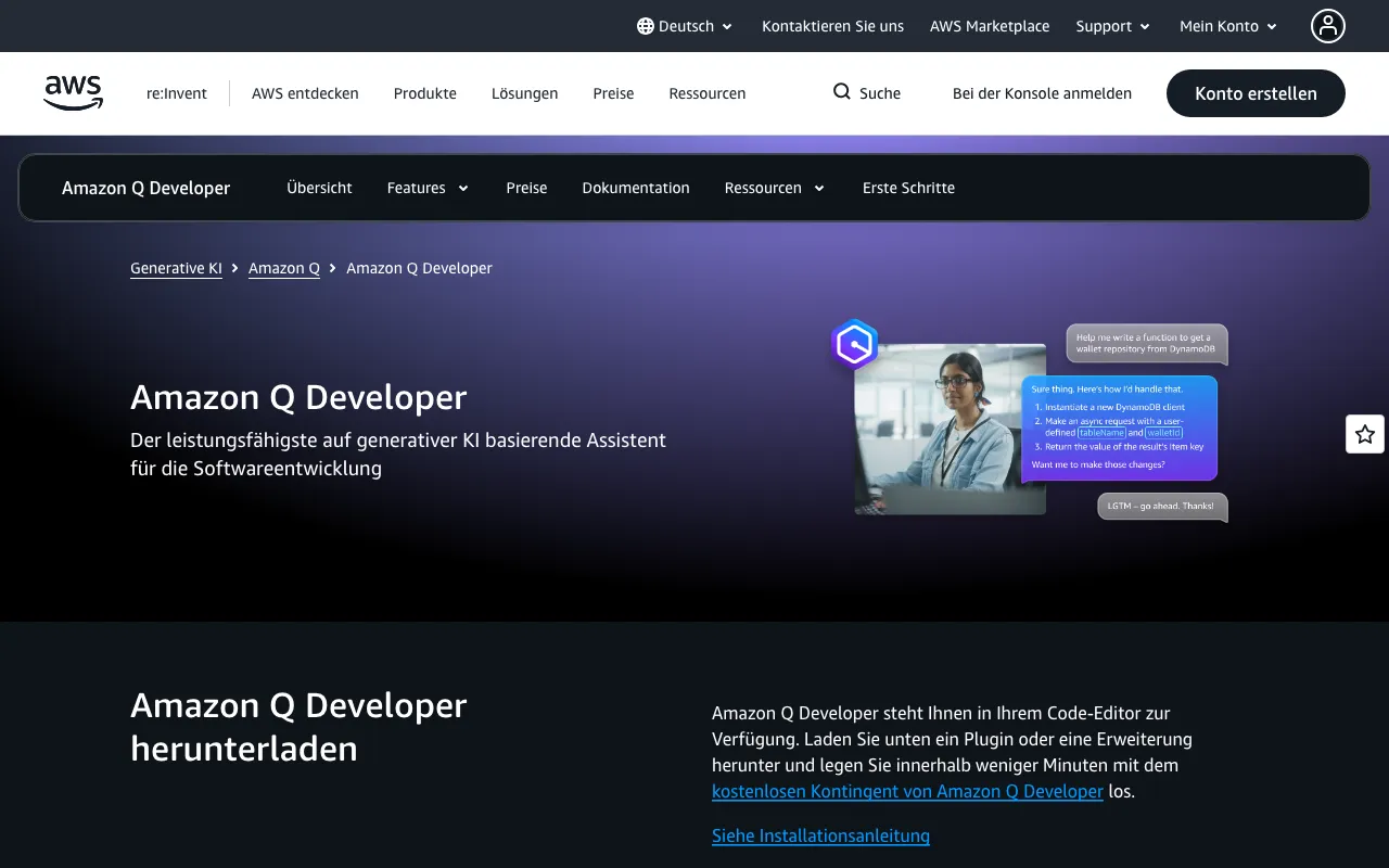 Página de inicio de Amazon Q Developer el 2026-09-19