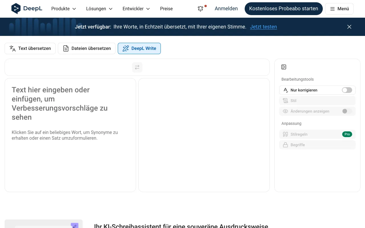 Página de inicio de DeepL Write el 2026-09-19