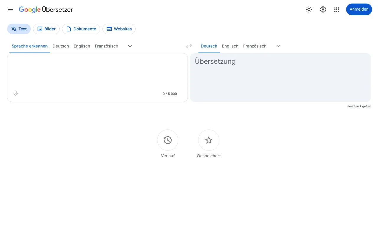 Página de inicio de Google Uebersetzer el 2026-09-19