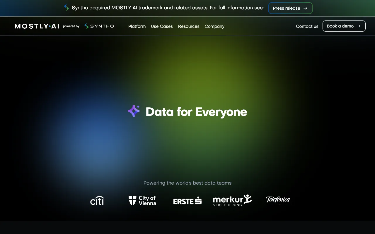 Página de inicio de MOSTLY AI el 2026-09-19
