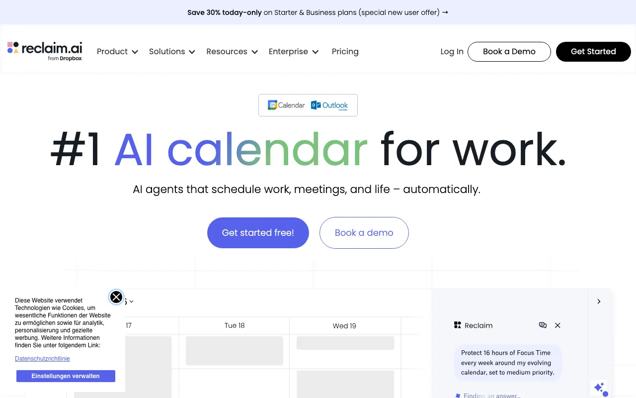 Página de inicio de Reclaim.ai el 2026-09-19