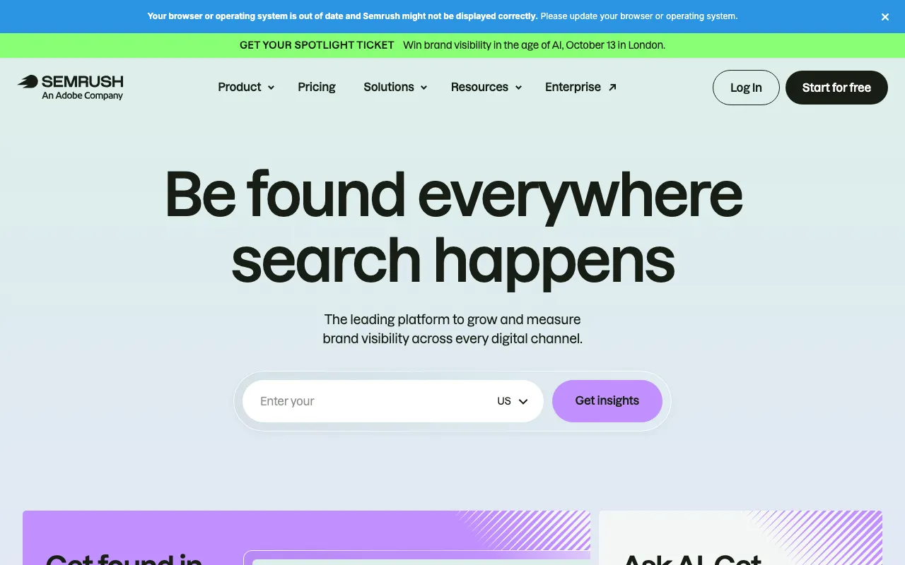 Página de inicio de Semrush el 2026-09-19