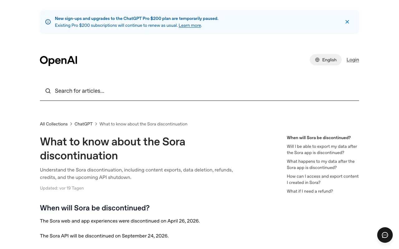 Página de inicio de Sora el 2026-09-19