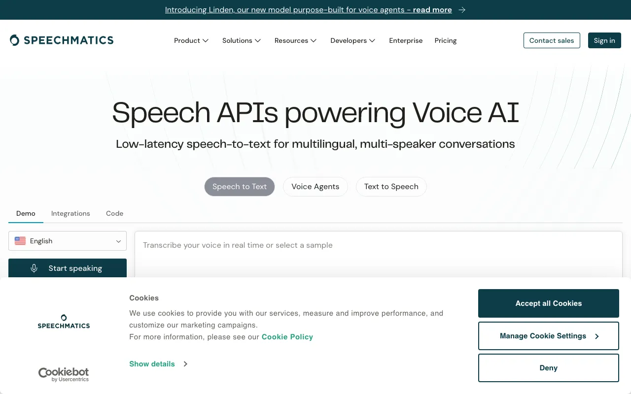 Página de inicio de Speechmatics el 2026-09-19