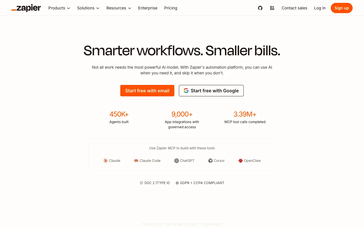 Página de inicio de Zapier el 2026-09-19