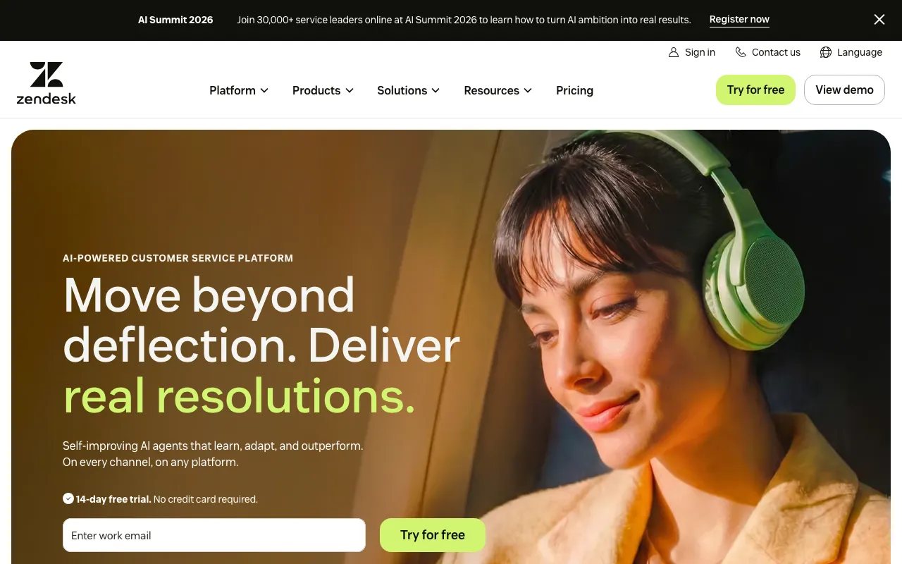Página de inicio de Zendesk AI el 2026-09-19